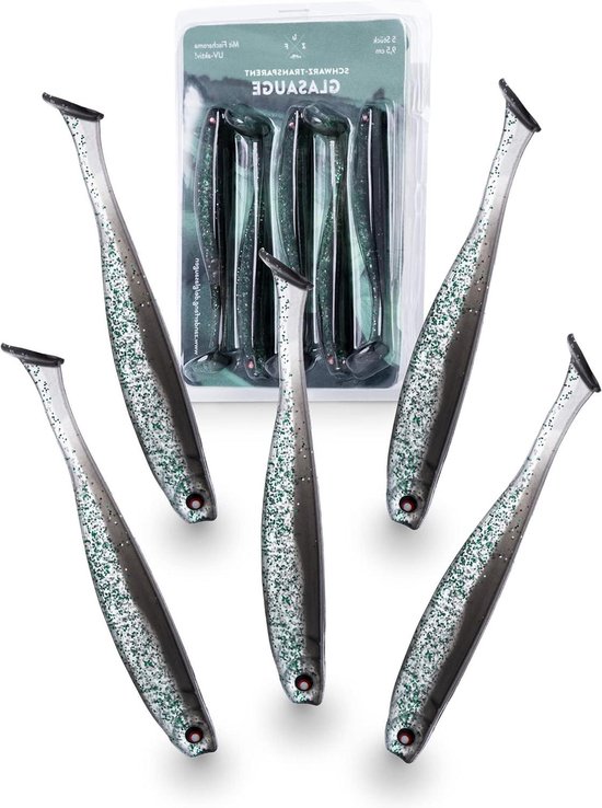 Gummi aasvisjes - Kunstaas set - Vissen op roofvis - Gearomatiseerd met vislokaas - 5 stuks 9.5cm - Zwart