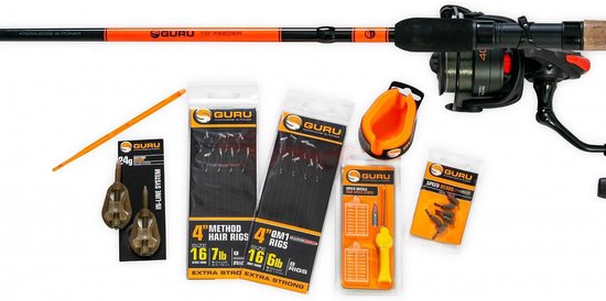 Guru 10ft Feeder Rod and Reel Combo, Starter Feeder Fishing Kit, Casting 1-40g, Incl. 1.5 oz Quiver Tip, 4000 Reel - ShopVlot
