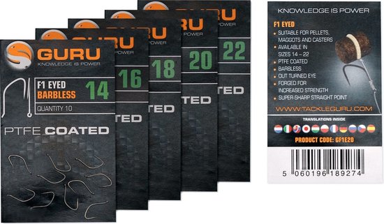 Guru F1 Eyed Hook - Maat 16 - Zwart van Merkloos