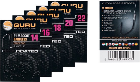 Guru F1 Maggot Barbless Spade End (10 pcs) - Maat : 22 van Guru