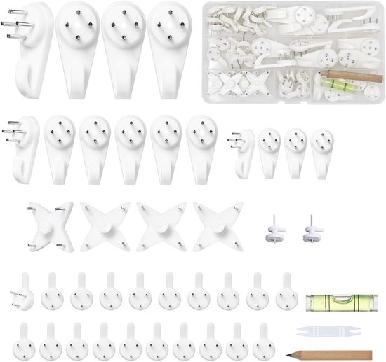 Gypsum & Drywall Hanging Hooks, 43 Pieces Damage-Free Frame Mounting Set, Easy Fit, Various Sizes, Concrete Wall Hooks - ShopVlot