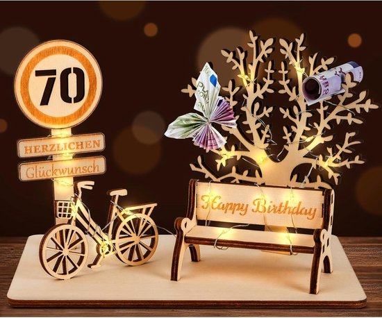 GYY-70 geldcadeau voor verjaardag, hout, fietscadeau, doe-het-zelf driedimensionale bomen, zitbank, decoratie, cijfers voor geschenken, bruiloften, feesten, verjaardagen, jubileum