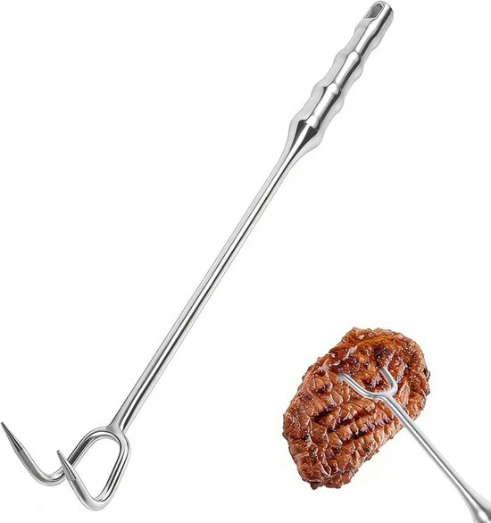 haak BBQ omkeerhaak vleeshaak flipper roestvrij staal grill haak vleesflipper grillspatel haak gemakkelijk te reinigen vleesspatel haak 40 cm voor grillen barbecuedraaien (A)