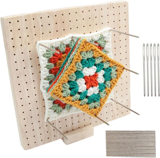 Haakblokkeerplank - Breiplaat Haken Mat - Haken en Breien - Massief Houten Constructie - 23 x 23 cm - Niet gespecificeerd