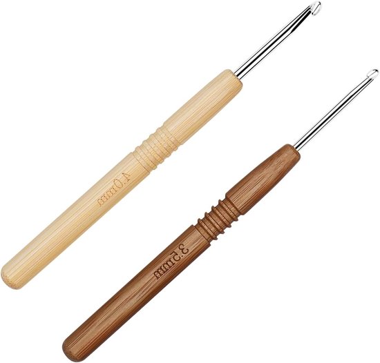 Haaknaalden Set 4mm en 3.5mm met Ergonomische Houten Handvatten voor Beginners - Inclusief Stekenmarkeerders en DIY Haakprojecten van Merkloos