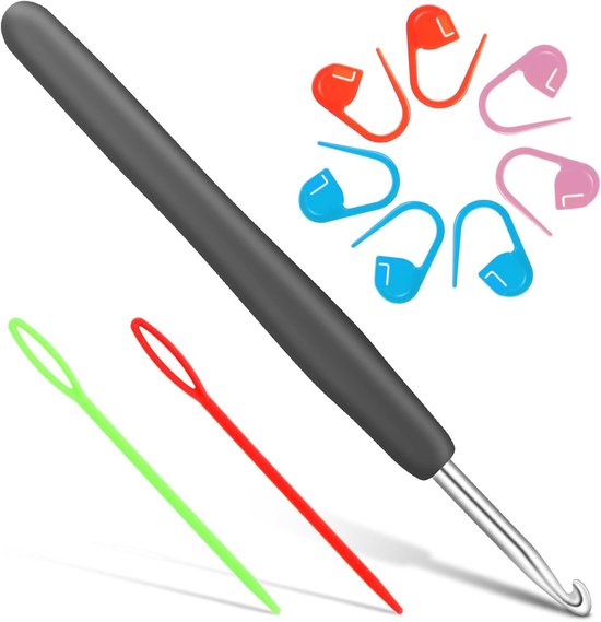 Haaknaalden Set - Ergonomische 6mm Haaknaald met Stekenmarkeringen en Dikke Ogen - Inclusief Blunt Naalden en Comfortabele Grip - Haakaccessoires voor Creatieve Projecten