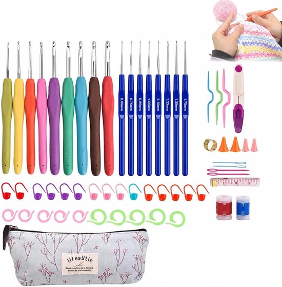 Haaknaalden Set met 58 Stuks Ergonomische Handvatten en Diverse Maten voor Creatief Haken en Breien