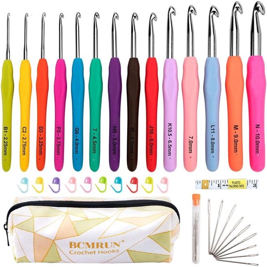 Haaknaalden Set van 14 Stuks, Ergonomische Zachte Handvatten, Ideaal voor Breien en Haken met Extra Lange Naalden, Perfect voor Artrose en als Cadeau voor Vrouwen