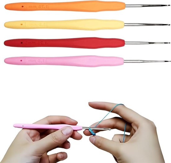 Haaknaalden set van 4 stuks, maten 1.0mm tot 1.75mm, ergonomisch handvat, ideaal voor sjaals, handschoenen en tassen