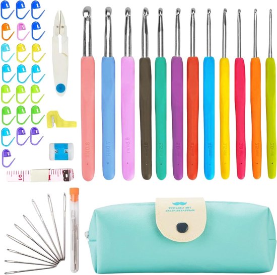 Haaknaalden Set van 47 Stukken, 12 Maten van 2mm tot 8mm met Haakaccessoires en Tas, Zachte Rubber Haaknaalden voor Kinderen en Beginners, Ideaal voor Haken en Creatieve Projecten