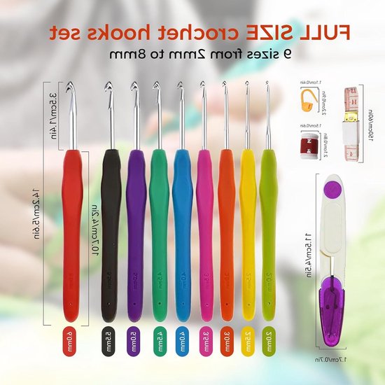 Haaknaalden Set van 58 Stuks met Ergonomische Handvatten, Inclusief Zachte Grip Haaknaalden en Plastic Haaknaalden voor Creatief Haken van Merkloos