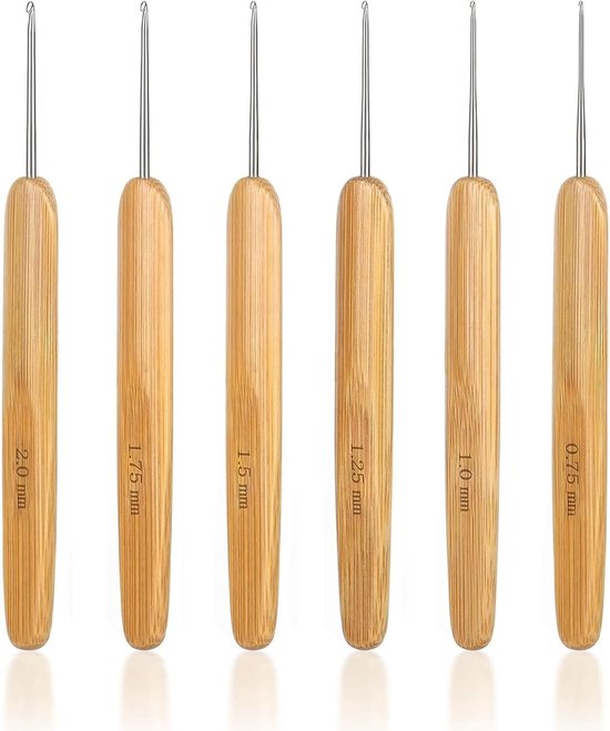 Haaknaalden Set van 6 Stuks voor Beginners - Fijne Haaknaalden en Trick Naalden voor Creatieve Projecten (0.75mm, 1.0mm, 1.5mm, 1.25mm, 1.75mm, 2mm)