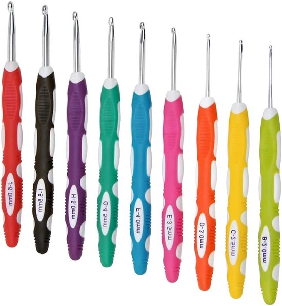 Haaknaalden Set van 9 Stuks - Kleurige Aluminium Haaknaalden met Plastic Handvat voor Breien en Haken - Ideaal voor Sweaters en Creatieve Projecten van Merkloos