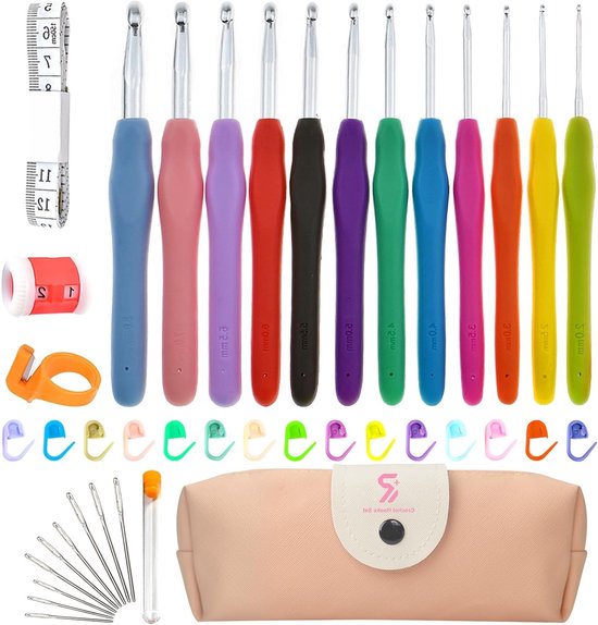 Haaknaalden Set voor Haken – Compleet 44-delig met Diverse Maten en Kleurige Handvatten van Merkloos