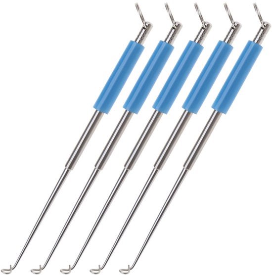 Haakontkoppelaar 5 Stuks - Roestvrij Staal - Siliconen Handvat - Draagbaar - Antislip - 12 cm Lengte - Vishaak