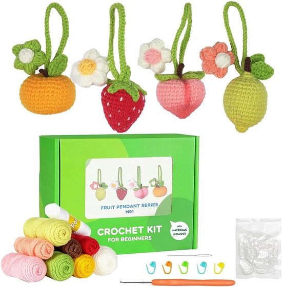 Haakset Beginners - Fruit Haken - Creatief Hobby - Stap-voor-stap Video - 4 Patronen - Multicolor