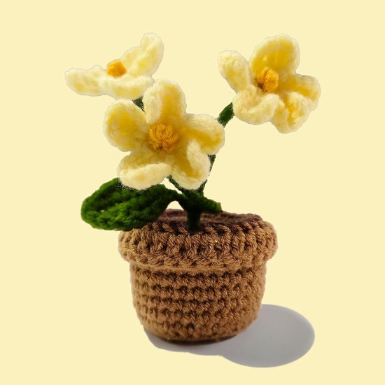 Haakset Bloem - DIY Knutselen - Beginners Haken - Stap-voor-stap Instructies - 8x8x10 cm - Geel van Merkloos