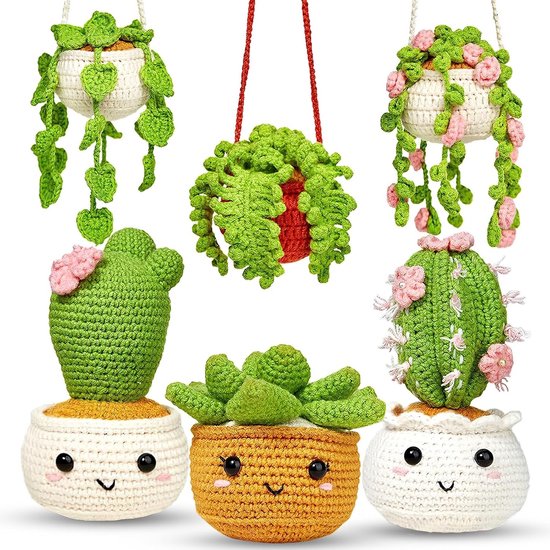 Haakset voor Beginners, 6-delige Set voor Planten Hangers, Inclusief Haaknaalden en Gedetailleerde Instructies voor Creatieve DIY Projecten van Merkloos