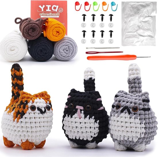 Haakset voor Beginners - Compleet Amigurumi Haakpakket met Instructies voor Starters, Perfect voor Kattenliefhebbers en Creatieve Projecten van Merkloos
