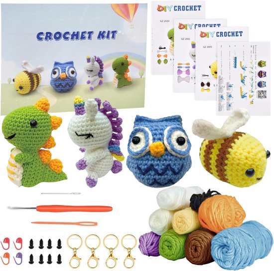 Haakset voor Beginners - Dierlijke Haakprojecten, Stap-voor-Stap Video-instructies, Creatieve Haakervaring voor Volwassenen en Kinderen