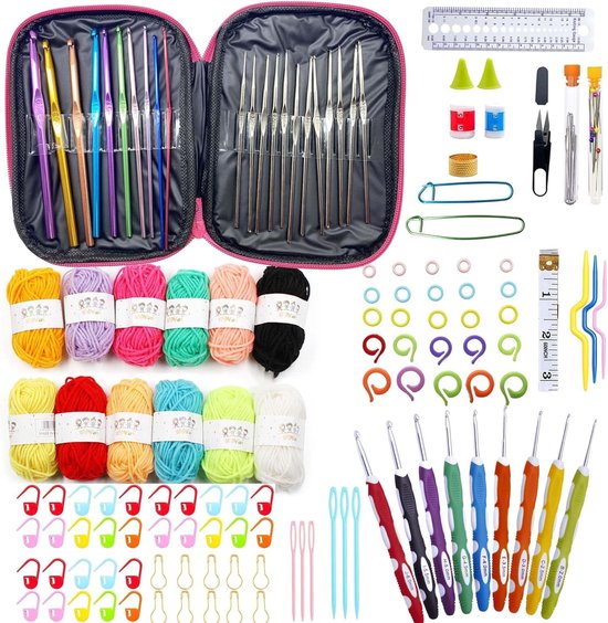 Haakset voor Beginners en Gevorderden - 131-delige Haakset met Haaknaalden, Opbergdoos en Accessoires voor Kinderen en Volwassenen