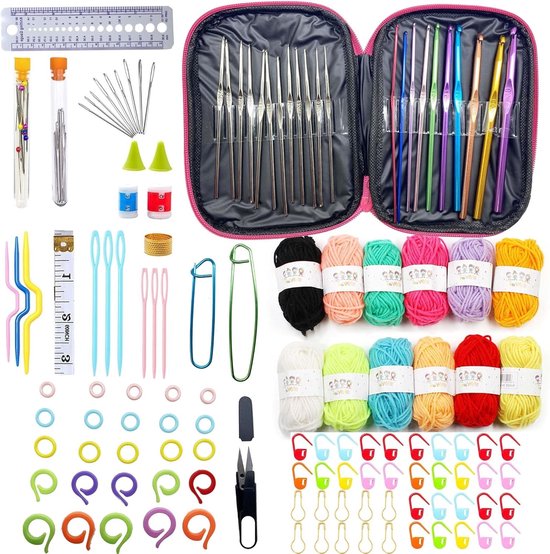 Haakset voor Beginners en Volwassenen, 122-delige Haakset met Haaknaalden, Breiaccessoires en Pennenhouder voor Creatieve Projecten van Merkloos