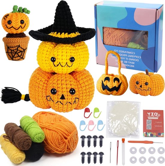 Haakset voor Beginners - Halloween Pompoen Haaknaalden, DIY Candy Bag, Starterset met Handleiding en Creatieve Projecten van Merkloos