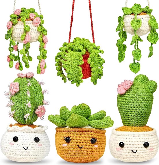 Haakset voor Beginners met 6 Cactussen en Planten, DIY Haakproject met Stapsgewijze Instructies en Haaknaald, Compleet Haakpakket voor Creatieve Hobbyisten van Merkloos