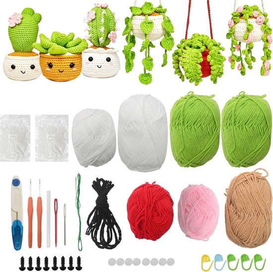 Haakset voor beginners met cactus-thema, inclusief garen, instructies en accessoires voor creatief haken en knutselen van Merkloos