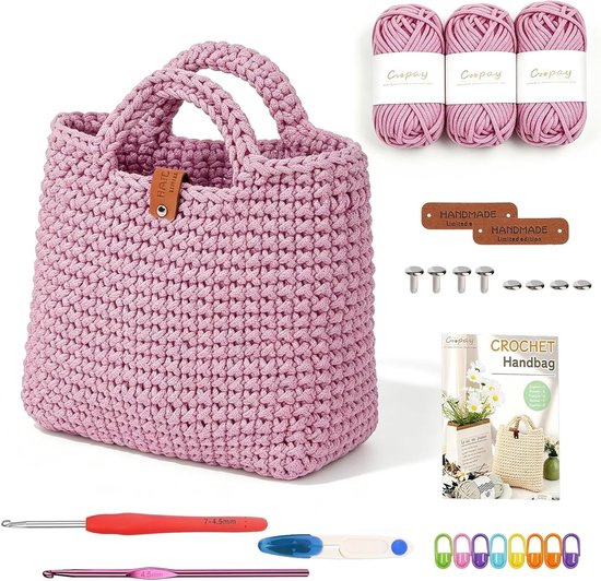 Haakset voor beginners met handleiding, ideaal voor handwerken en creatief haken (roze)