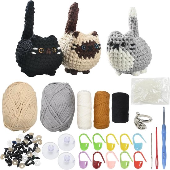 Haakset voor beginners om schattige dierenfiguren te maken, complete Amigurumi-set met video-instructies voor creatief knutselen en handgemaakte geschenken van Merkloos