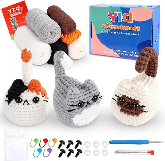 Haakset voor beginners, volwassenen en kinderen - Inclusief stap-voor-stap video-instructies en drie haakdieren - Perfect voor creatief haken en leren haken van Merkloos