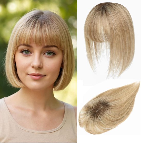 Haar toppers voor vrouwen, echt haar, met pony, handgenaaid, 360° 3D-dekking, voor dunner wordend haar