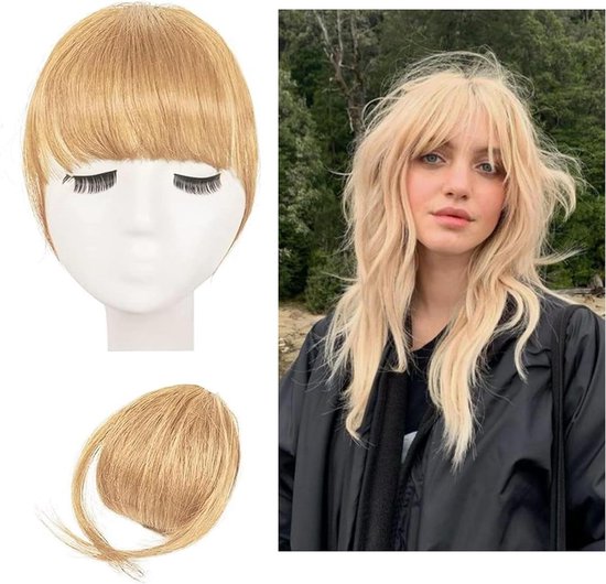 Haarteile Pony Haarstukje Clip In Extensies Goud 100% Mensenhaar - 14 Cm . van Merkloos