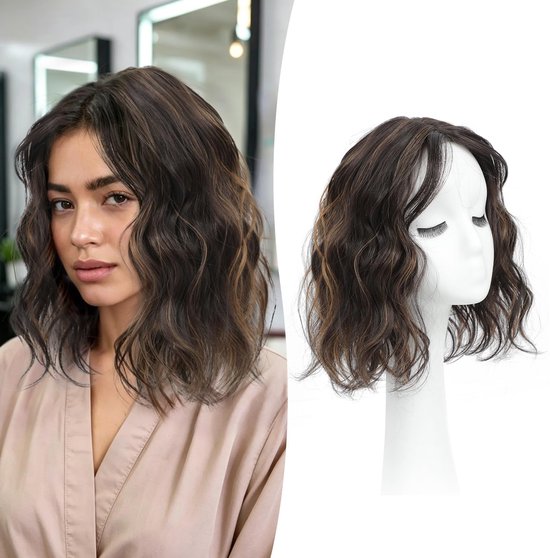 Haartopper 25cm bruin met highlights voor dun haar