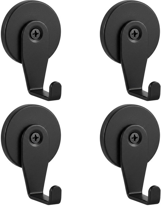 Haken, extra sterk, zwart, magnetische haken met neodymium magneet en siliconen coating, 20 kg trekkracht, magneethaken zonder boren, voor koelkast, keuken, garage, werkplaats, metalen