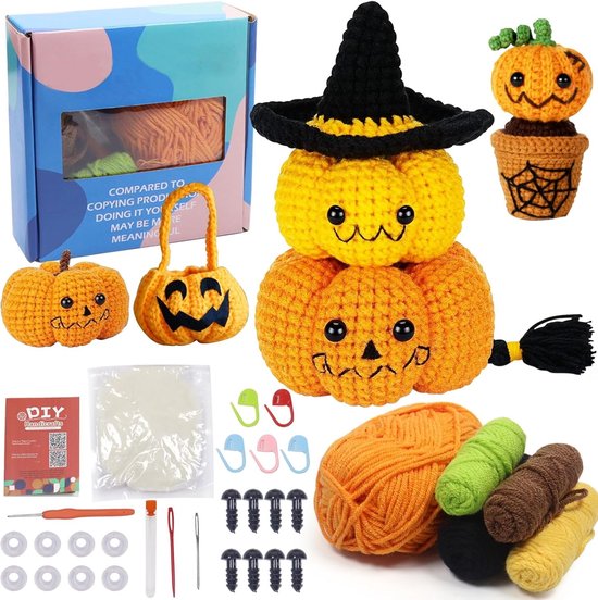 Haken Set voor Beginners met Halloween Pompoen Haaknaalden, DIY Candy Bag en Handleiding voor Creatieve Projecten