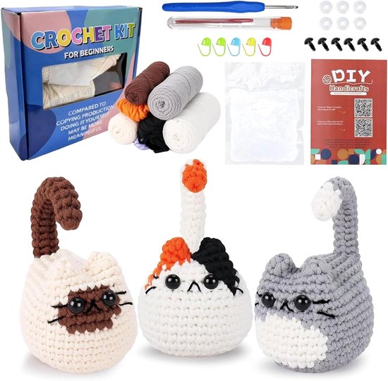 Haken voor Beginners: Dierlijke Amigurumi Set met Stapsgewijze Video, Maak Drie Schattige Katten en Ontwikkel Creatieve Vaardigheden