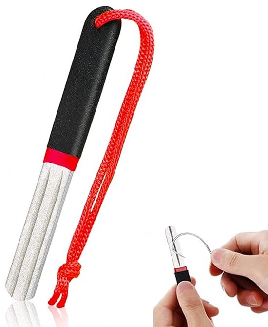 Hakenslijper (Rood) - Vishaak Slijpers - Vishaak Slijpen - Dubbelzijdige Bestand - Hakenvijl - Vissen Haak Slijper - Draagbare Slijpen - Dubbelzijdige Fijne En Medium Grit - Slijp zelf uw haken - Met Handvat en Ophanghaak - voor Buitenvissen van Merkloos