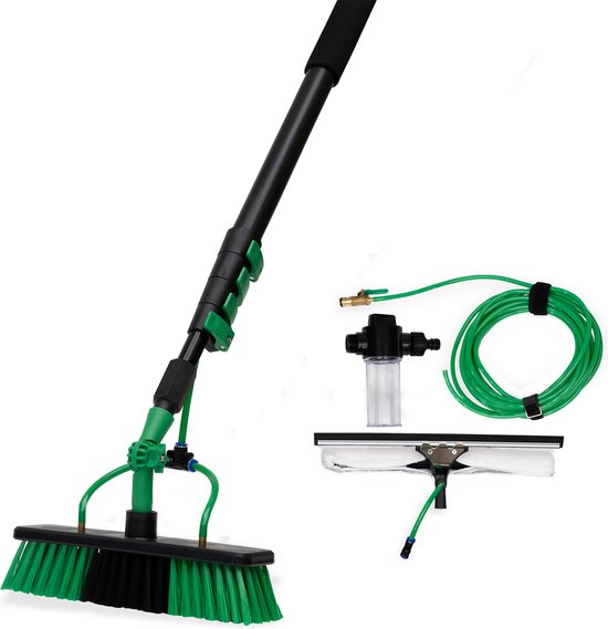 Hammersmith AquaClean DELUXE - bezem met wateraansluiting incl. 3,6 m telescoopsteel - waterbezem - hogedrukreiniger compatibel met conventionele tuinslangen van Hammersmith