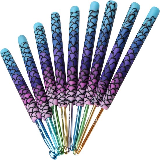 Handgemaakte Ergonomische Haaknaalden voor Artritis, 9-delige Set met Lange Zachte Handgreep, Inclusief Maten 2.25, 2.75, 3.25, 3.75 mm, Ideaal voor Haken en Breien van Merkloos