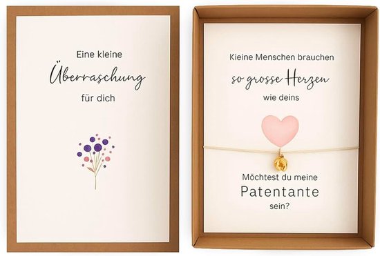 Handgemaakte geschenkdoos voor peettante vragen met babyvoet-hanger – persoonlijk aandenken & liefdevol gebaar – hulpbox in natuurlijke kleur (patentante-babyvoetjes)
