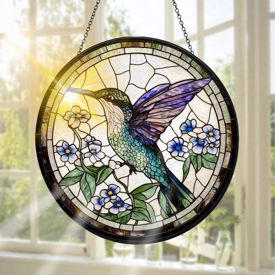 Handgemaakte Glas-in-lood Raamdecoratie met Diermotief 20 x 20 cm