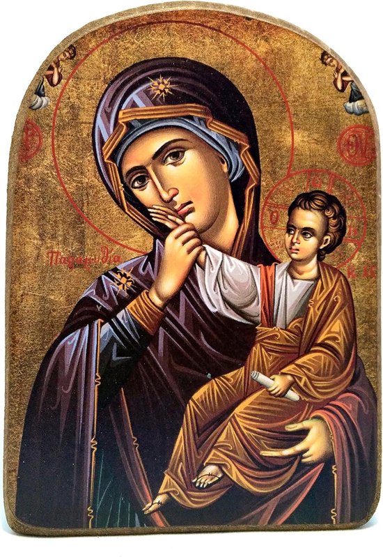 Handgemaakte Houten Griekse Christelijke Orthodoxe Mount Athos Icoon van Maagd Maria/Mp2