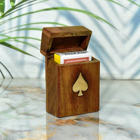 handgemaakte houten kaartopslagdoos met messing inlegontwerp, jubileumverjaardagscadeaus "Made in India" (Design 3)