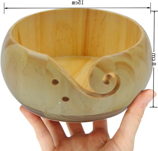 Handgemaakte Houten Wolkommen voor Breien en Haken, Ronde Opbergkom met Gaten, Ideaal Cadeau voor Moeders en Grootmoeders, Perfect voor Wolopslag en Creatieve Projecten