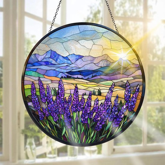 Handgemaakte Lavendel Glas-in-lood Raamdecoratie voor Tuin en Binnenruimtes - Perfect voor Feestdagen, Kerst en Raamlandschappen, 20 x 20 cm van Merkloos