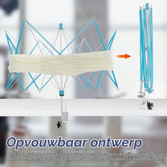 Handgemaakte Wol Klapparaplu Vorm 55 x 42 cm Garenspanner RVS Stil Wol Reel voor Breiliefhebbers en Afwerking van Wolgaren (Blauw)
