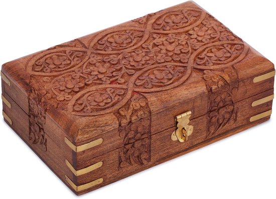 Handgesneden Houten Decoratieve Bloemensnijwerken Multifunctionele Opbergorganizer Aandenken Sieradendoos 8 x 5 inch