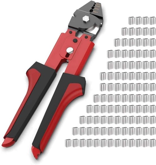 Handmatige Crimping Tang voor Vissen met 100 Stuks Aluminium Dubbel Barrel Ferrule en Crimping Loop Sleeve Kit - Ideaal voor Vissers en Hobbyisten van Merkloos